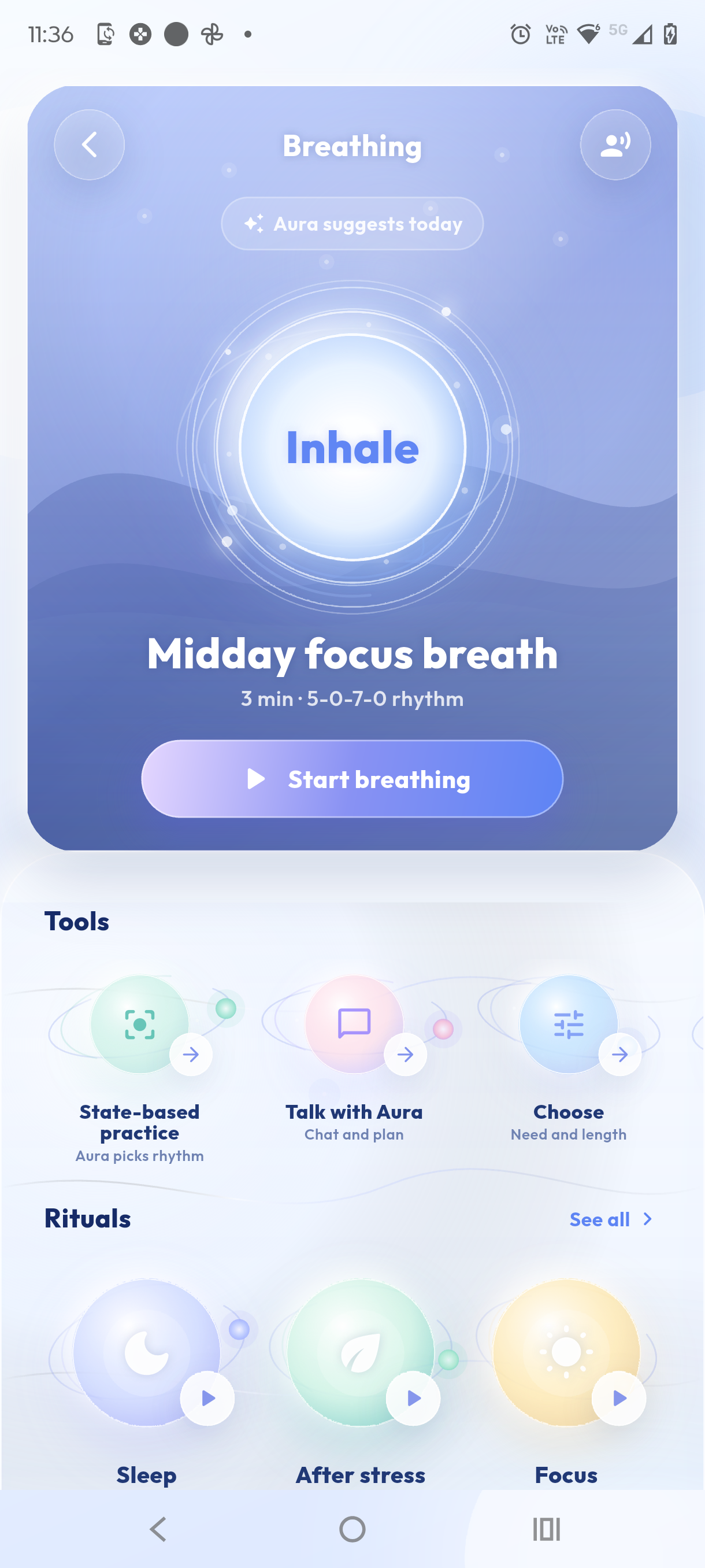 MindSense breathing guidance screen