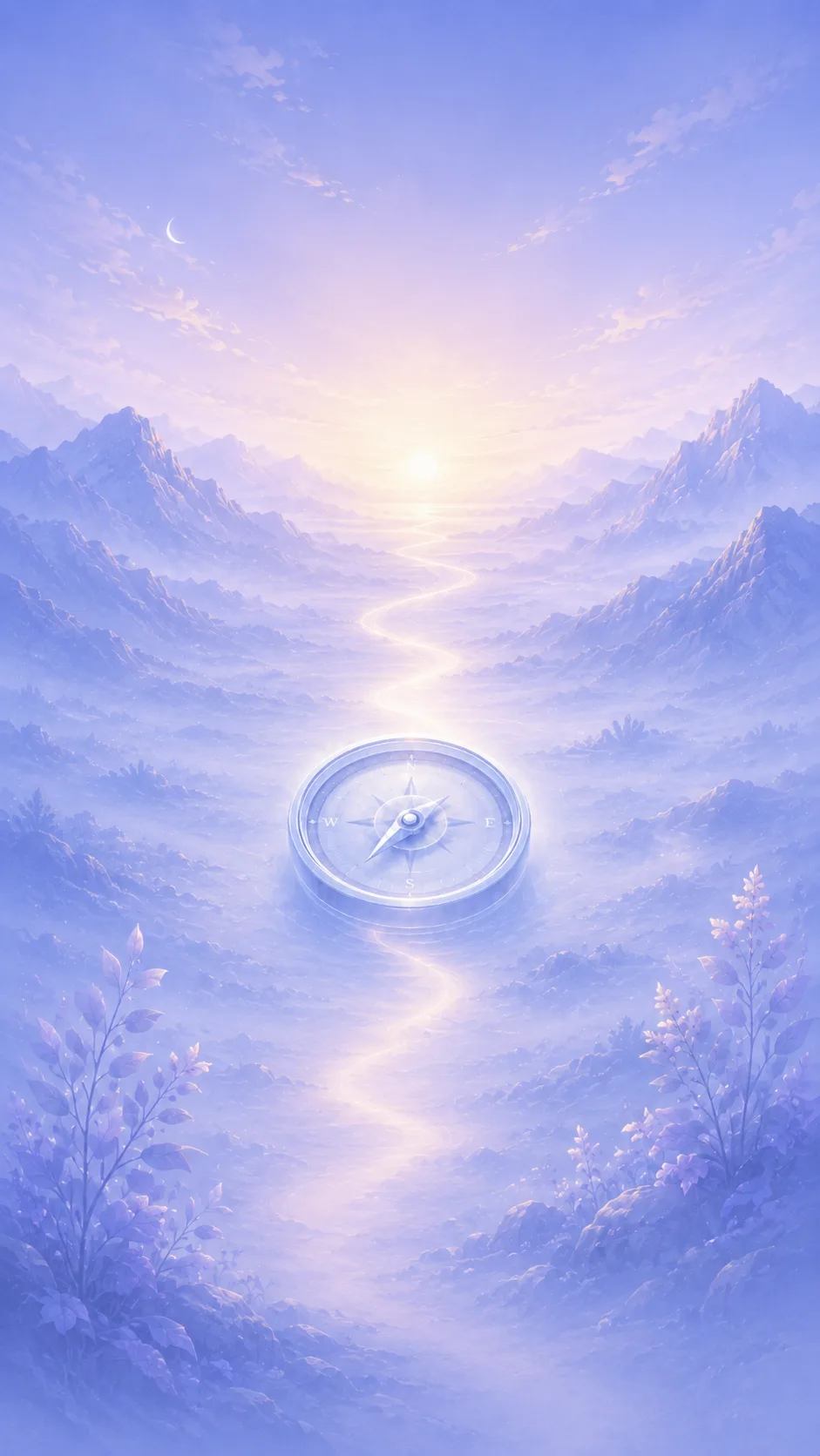 Calm mountain path with a compass